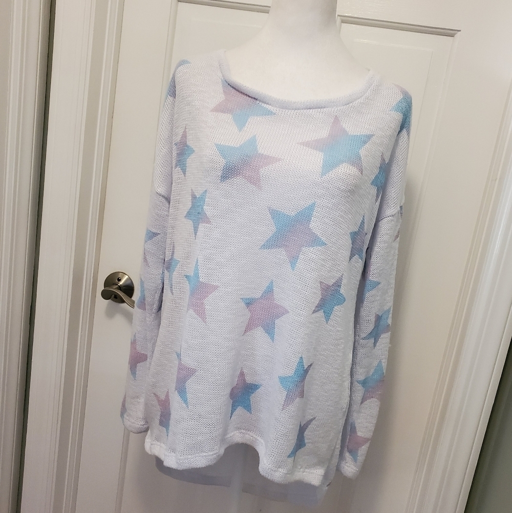 Vintage Havana Lightweight Hi-lo Sweater Stars Theme Size Medium